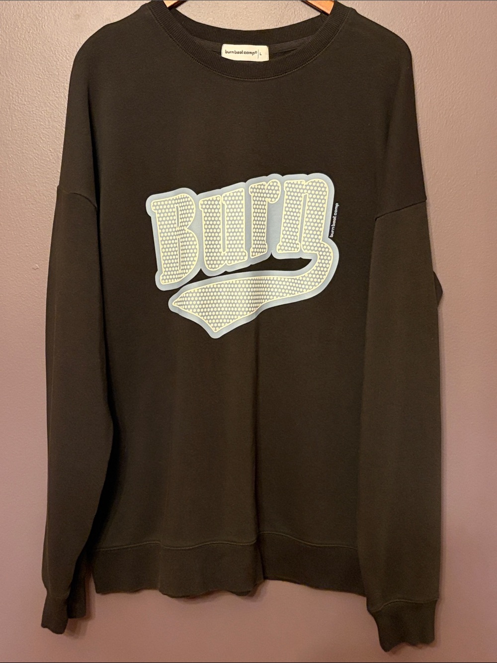 Burning Compy Olive Green Crewneck Sweater with Graphic Logo